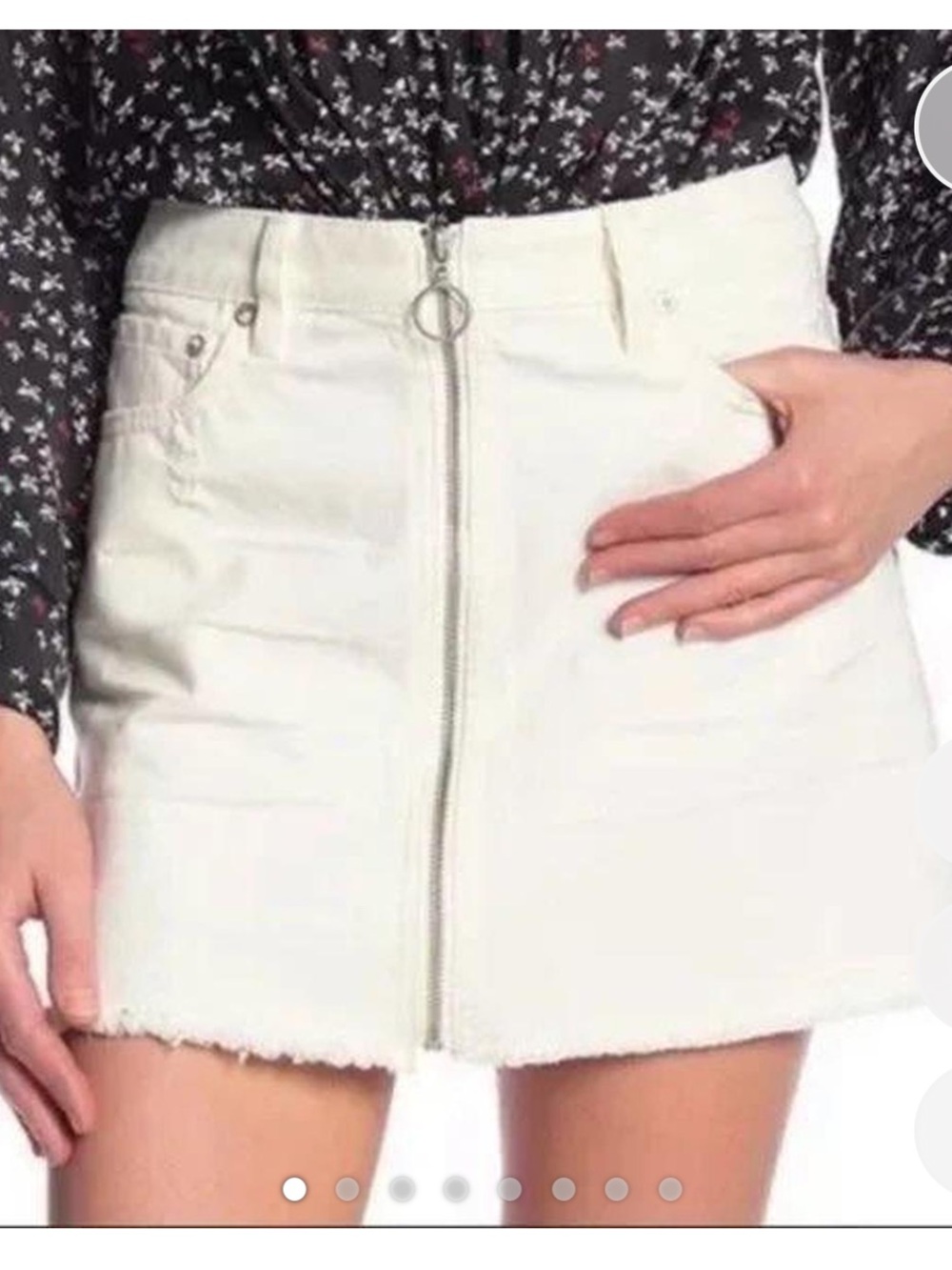 We The Free white zip-up denim mini skirt with a raw edge hem Size 26
